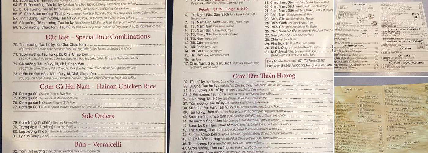 Cơm Tấm Thiên Hương Menu