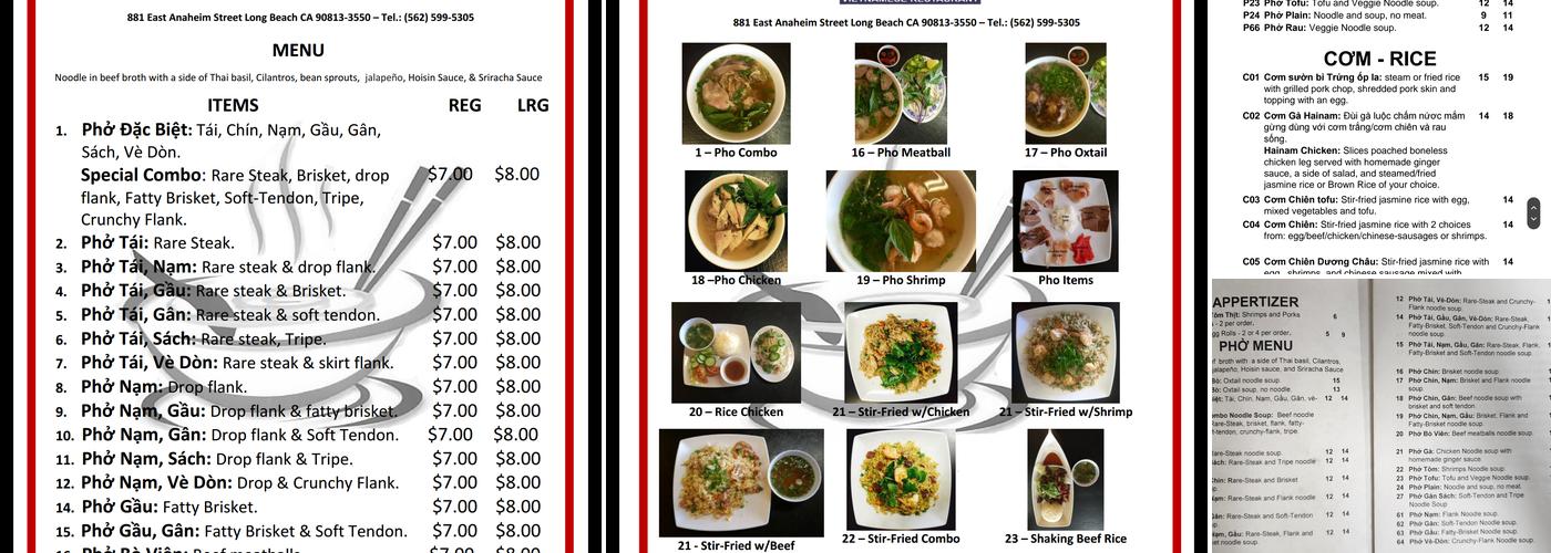 Pho 881 Restaurant Menu
