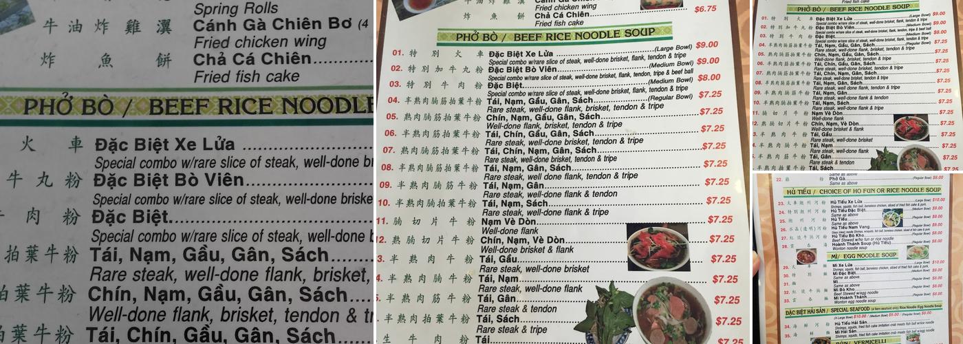Phở Hòa Lão Vietnamese Restaurant Menu