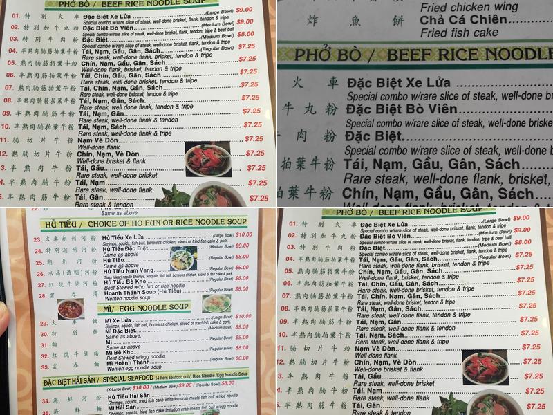 Phở Hòa Lão Vietnamese Restaurant Menu