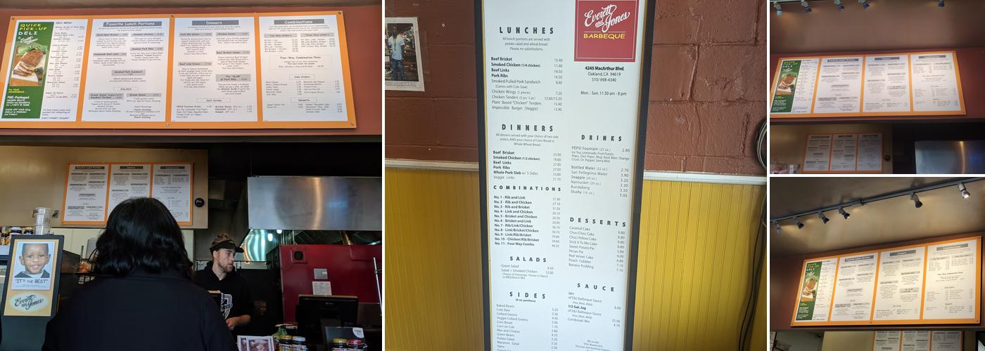 Everett & Jones Barbeque - MacArthur Menu