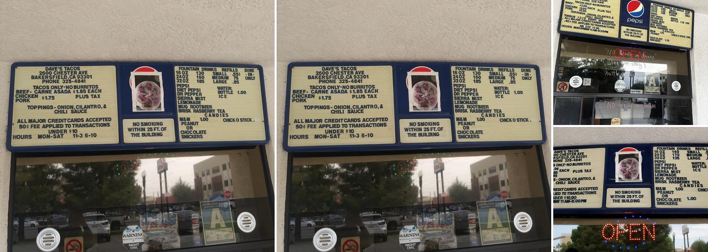 Dave's Taco Menu