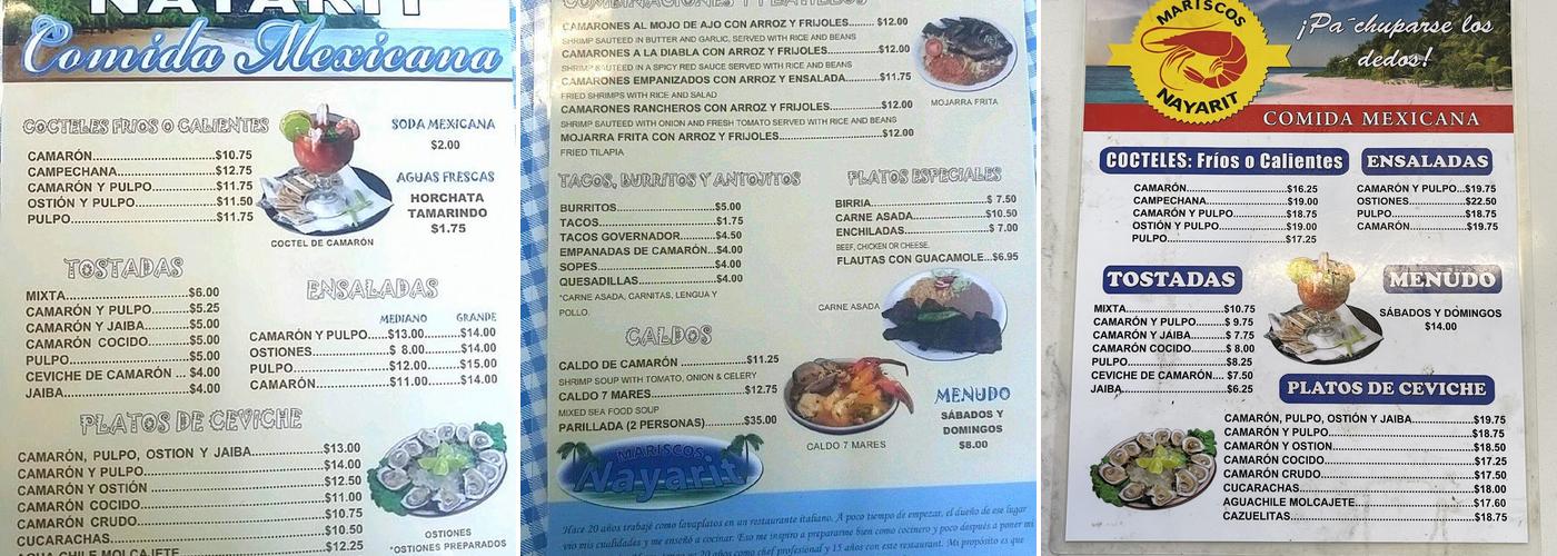 Mariscos Nayarit Menu
