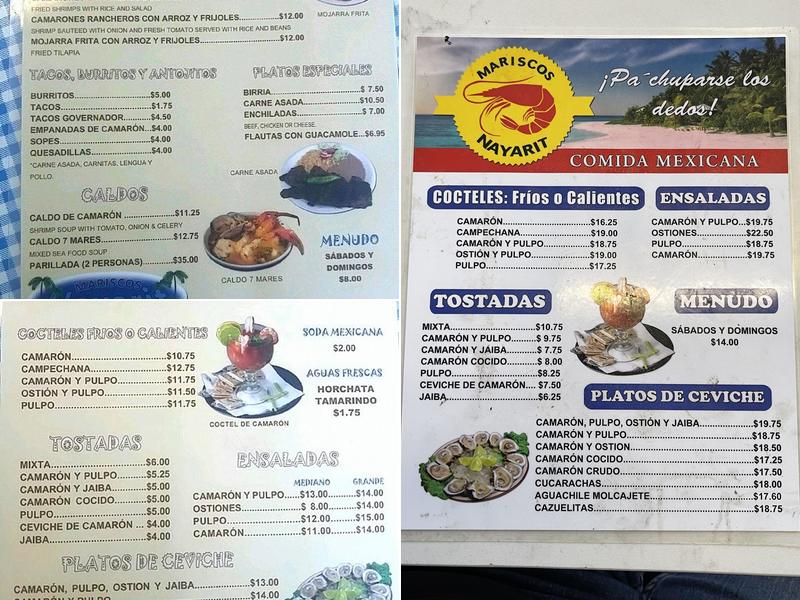 Mariscos Nayarit Menu