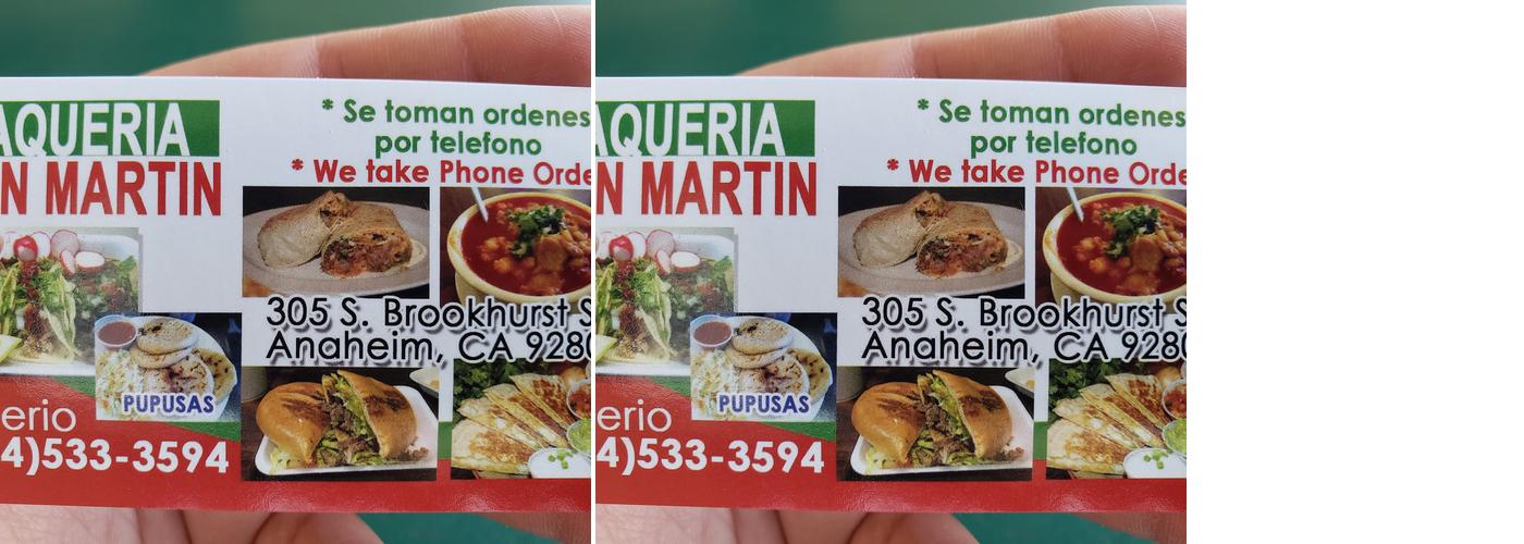 Taqueria San Martin Menu