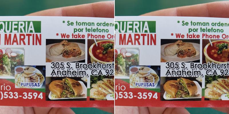 Taqueria San Martin Menu