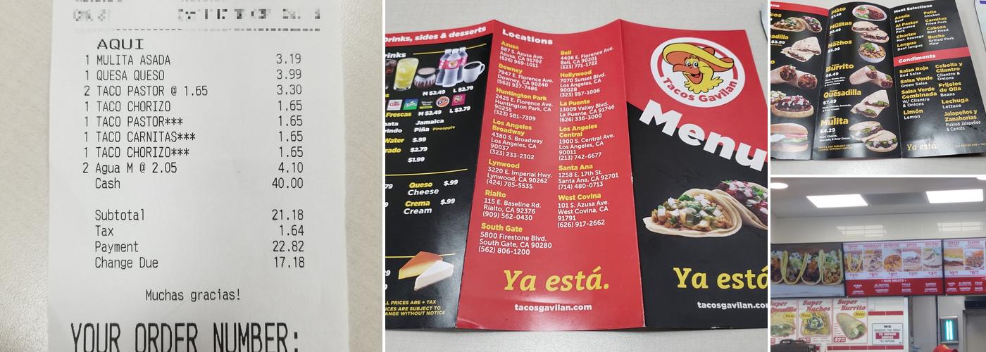 Tacos Gavilan Menu