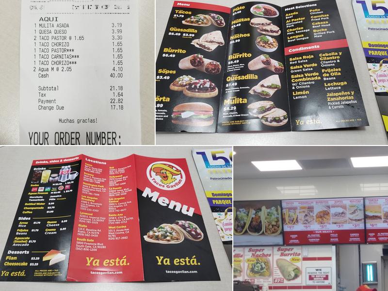 Tacos Gavilan Menu