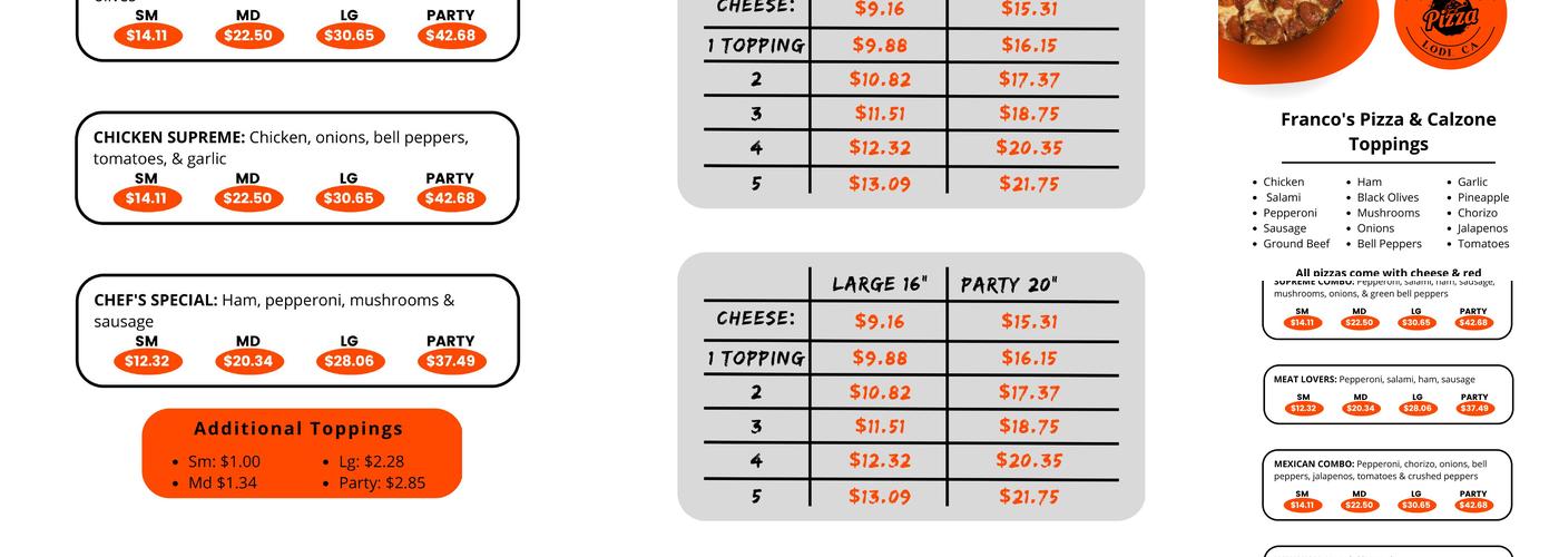 Franco's Pizza Menu