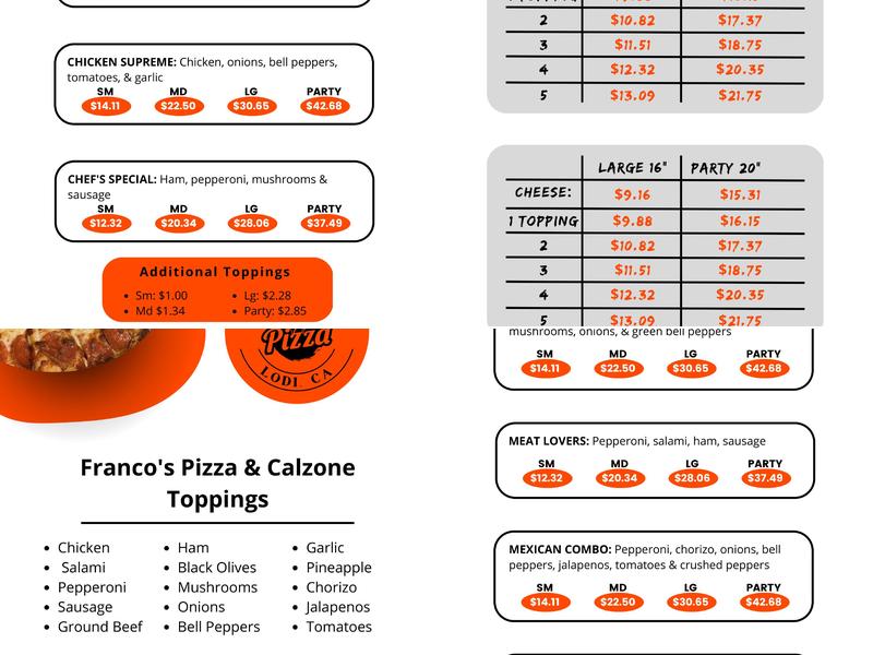 Franco's Pizza Menu