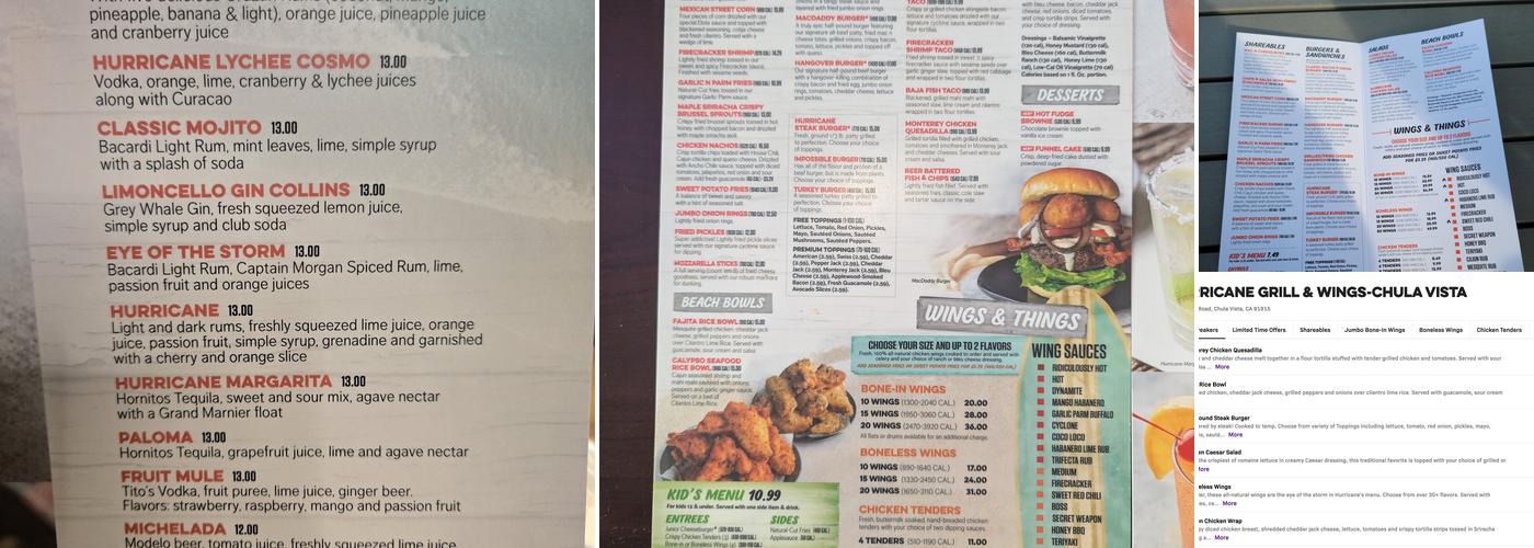 Hurricane Grill & Wings Menu