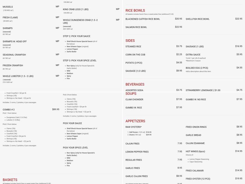 Shell Shock Seafood House Menu