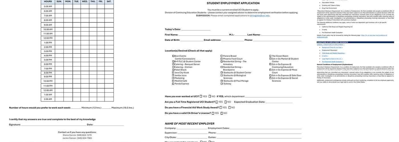 UCI Dining Services Menu