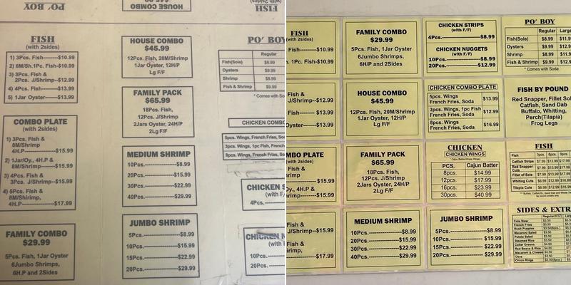 Louisiana Famous Fried Fish Menu