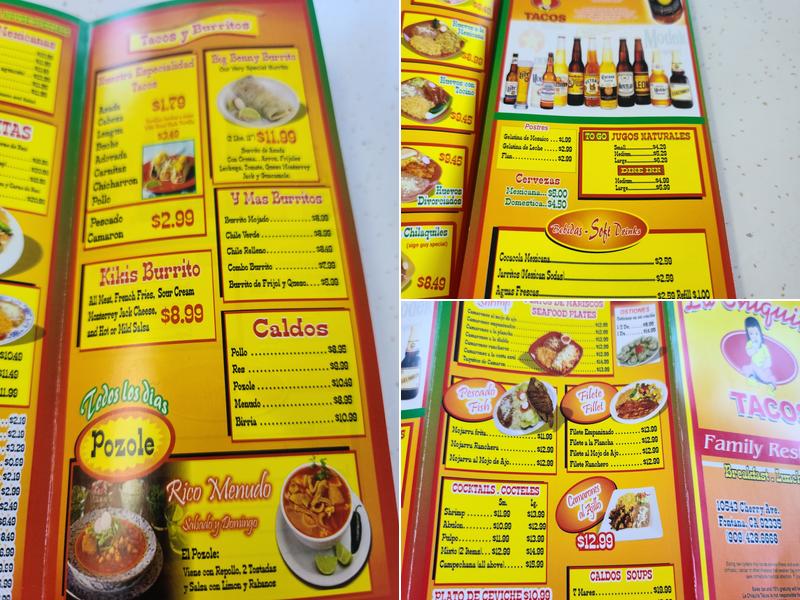 La Chiquita Tacos Menu
