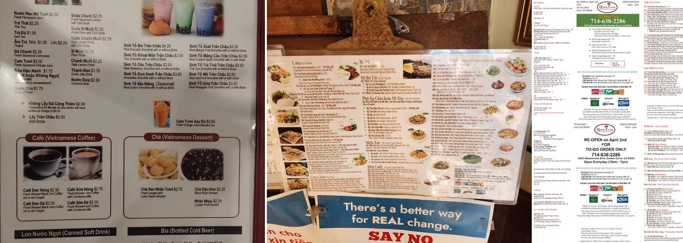 Phở Quang Trung 1 Menu