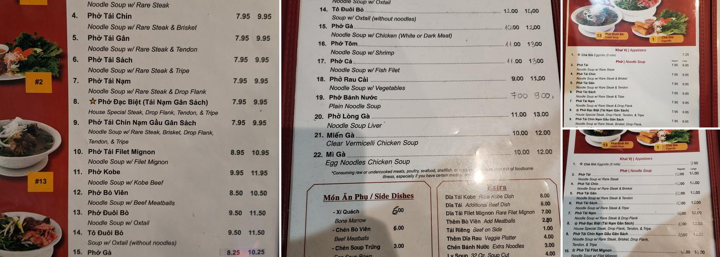 Phở Vie II Restaurant Menu