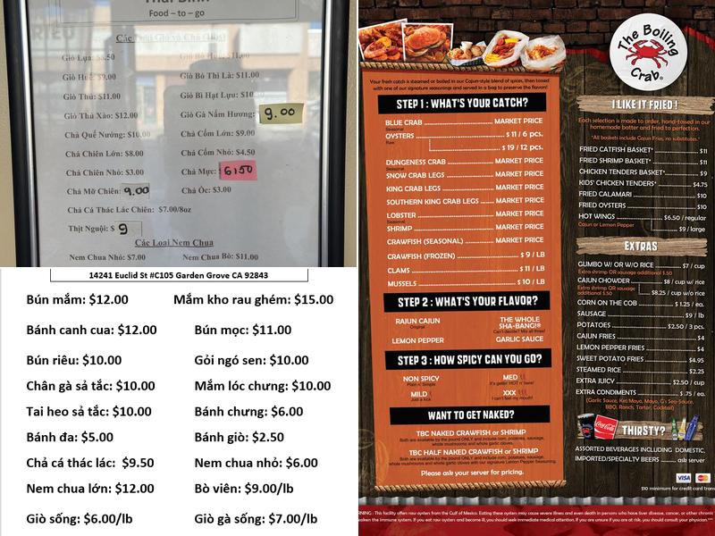 Thai Binh Lo Cha Lua Menu