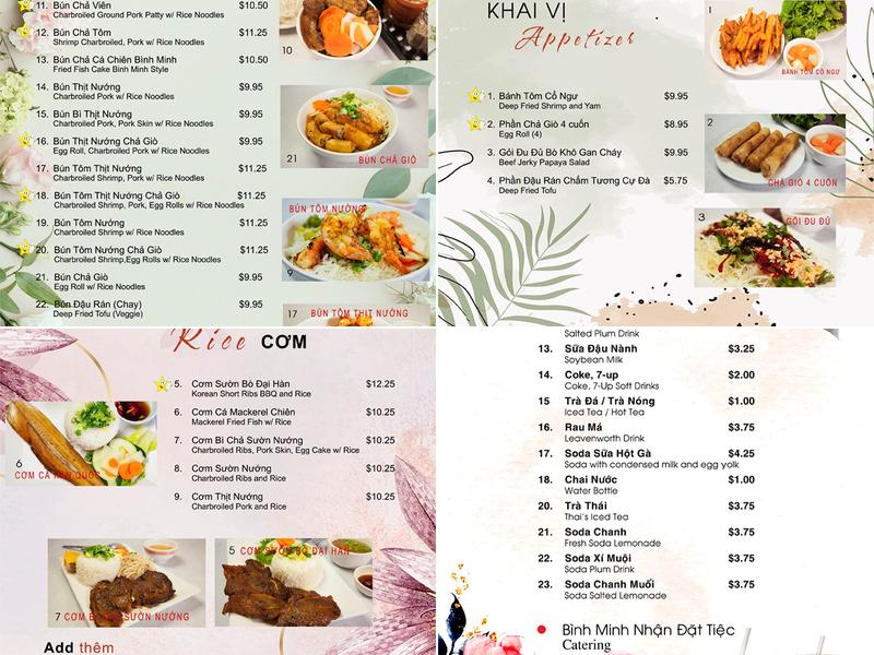 Bình Minh Restaurant Menu