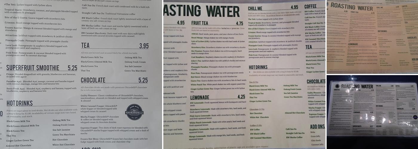 Roasting Water Menu