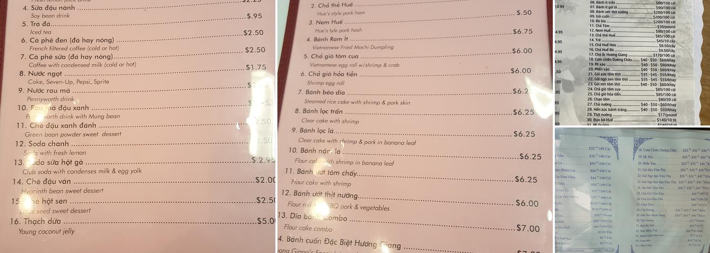 Hương Giang Restaurant Menu