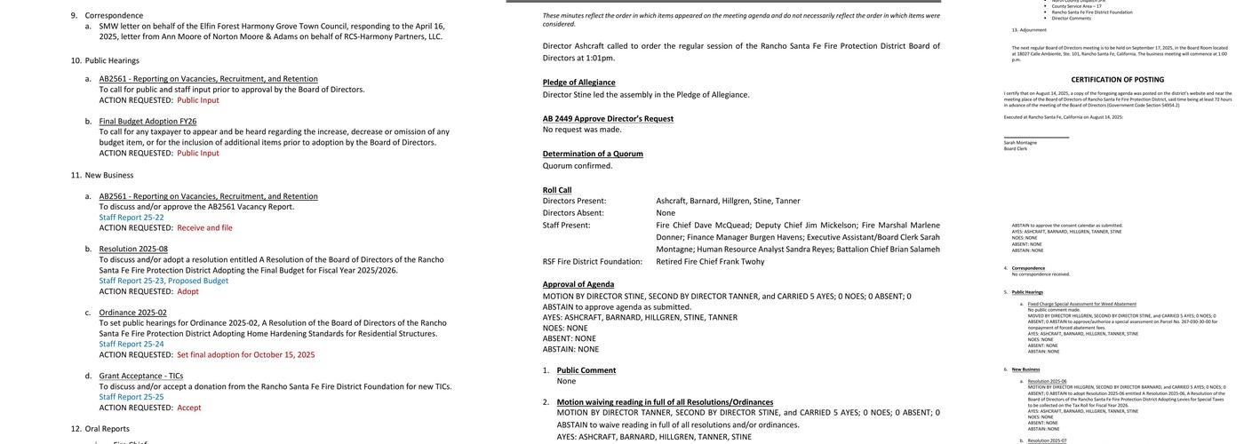 Rancho Santa Fe Fire Protection District Administrative Offices Menu