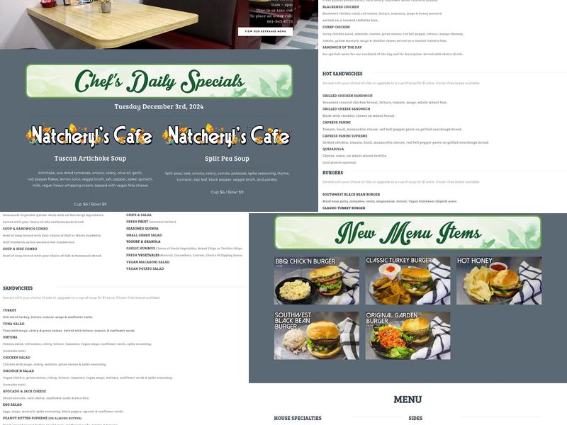 Natcheryl's Cafe Menu