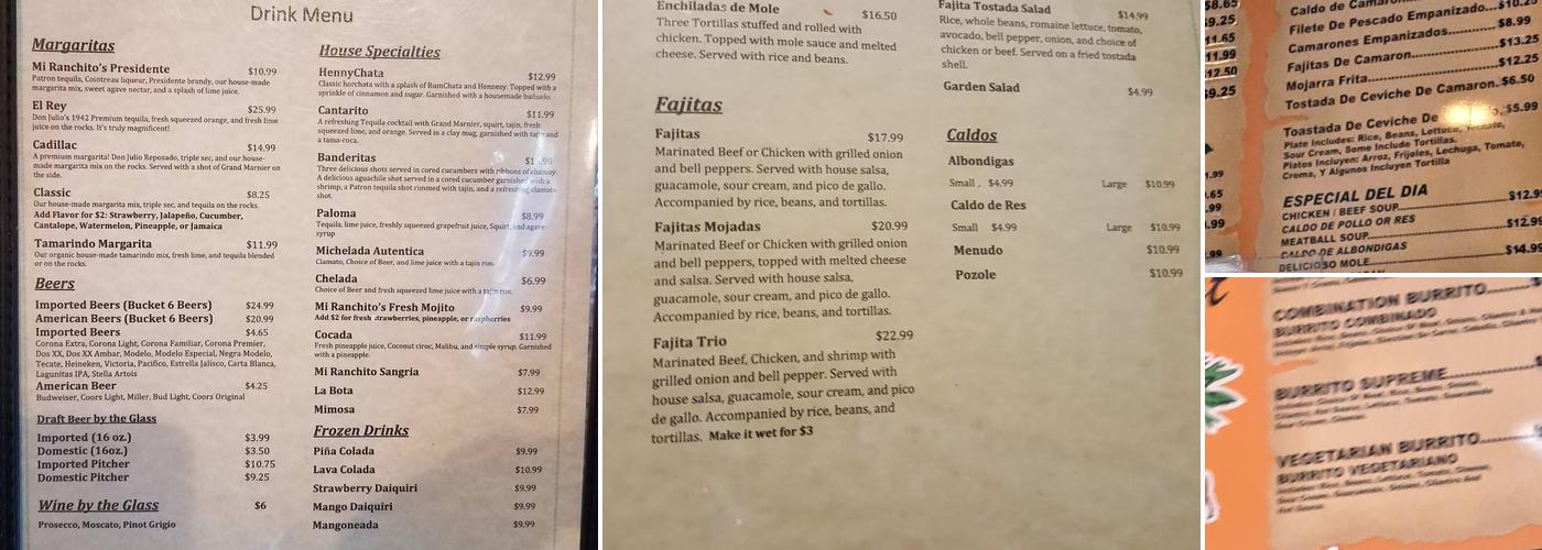 Mi Ranchito Mexican Bar And Grill Menu
