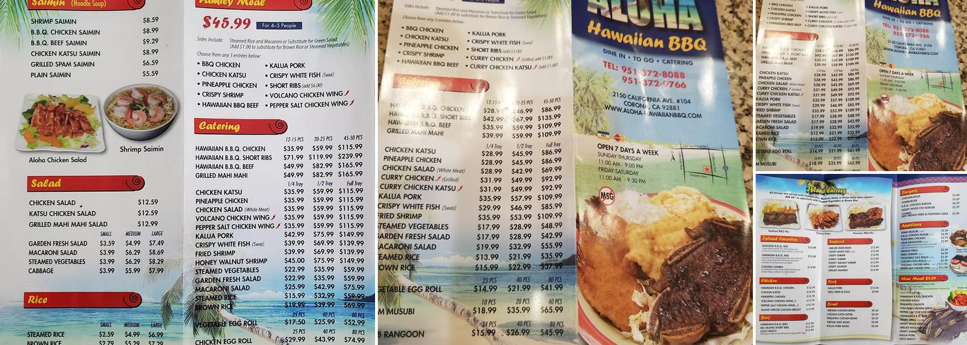 Aloha Hawaiian BBQ Menu