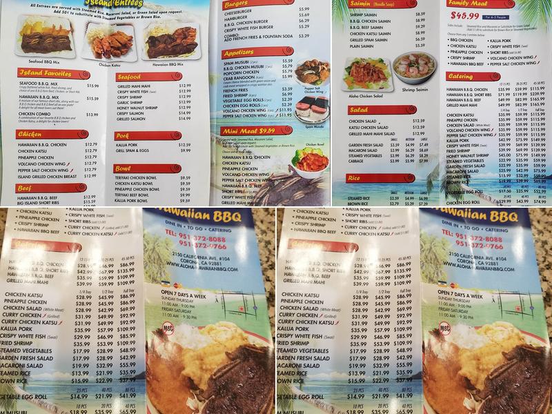 Aloha Hawaiian BBQ Menu