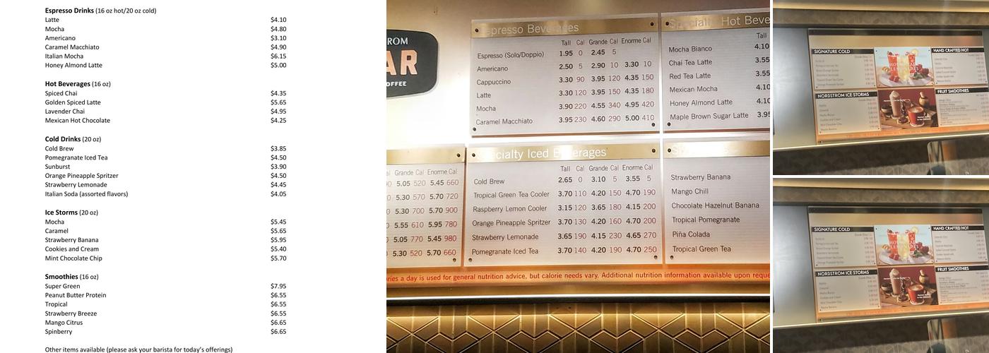 Nordstrom Ebar Artisan Coffee Menu