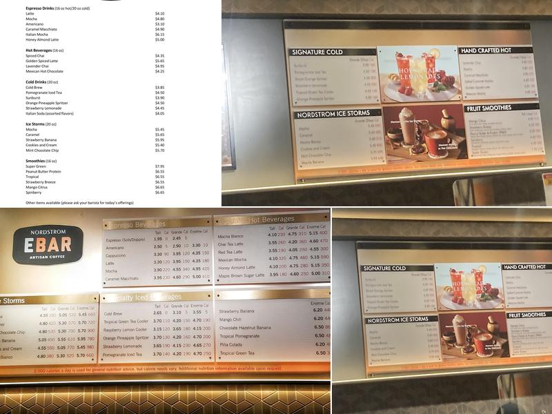 Nordstrom Ebar Artisan Coffee Menu