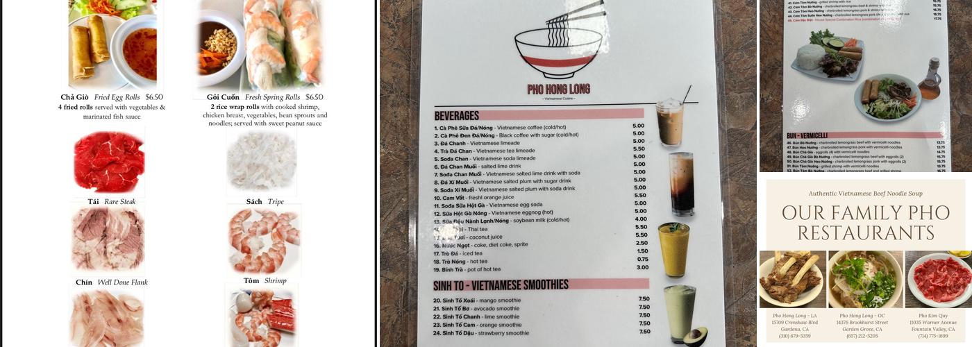 Pho Hong Long Menu