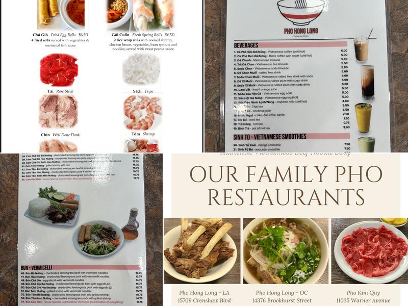Pho Hong Long Menu