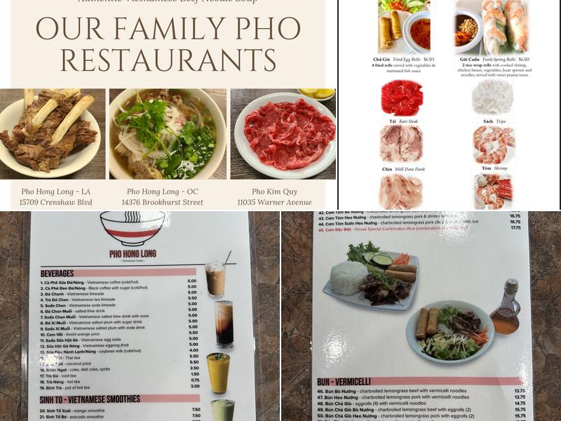 Pho Hong Long Menu