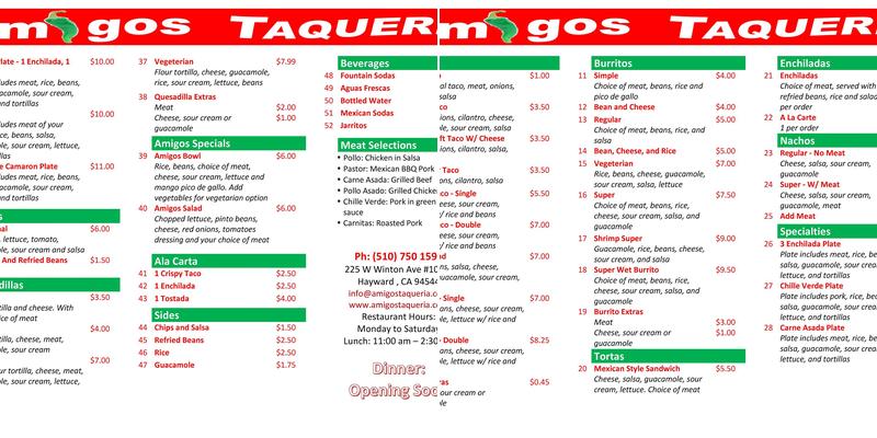 Amigos Taqueria Menu