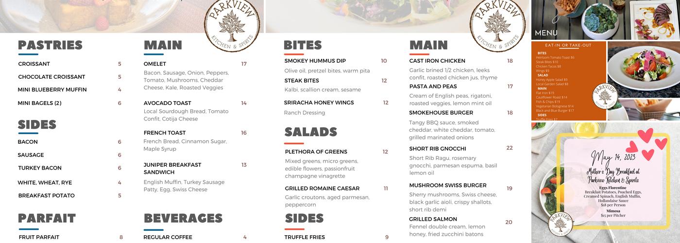 Parkview Kitchen & Spirits Menu