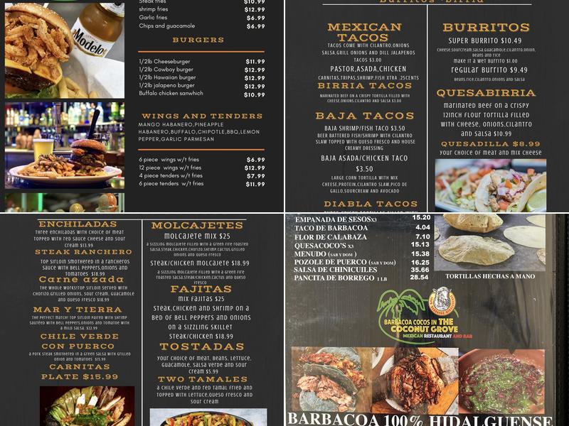 The Coconut Grove Menu