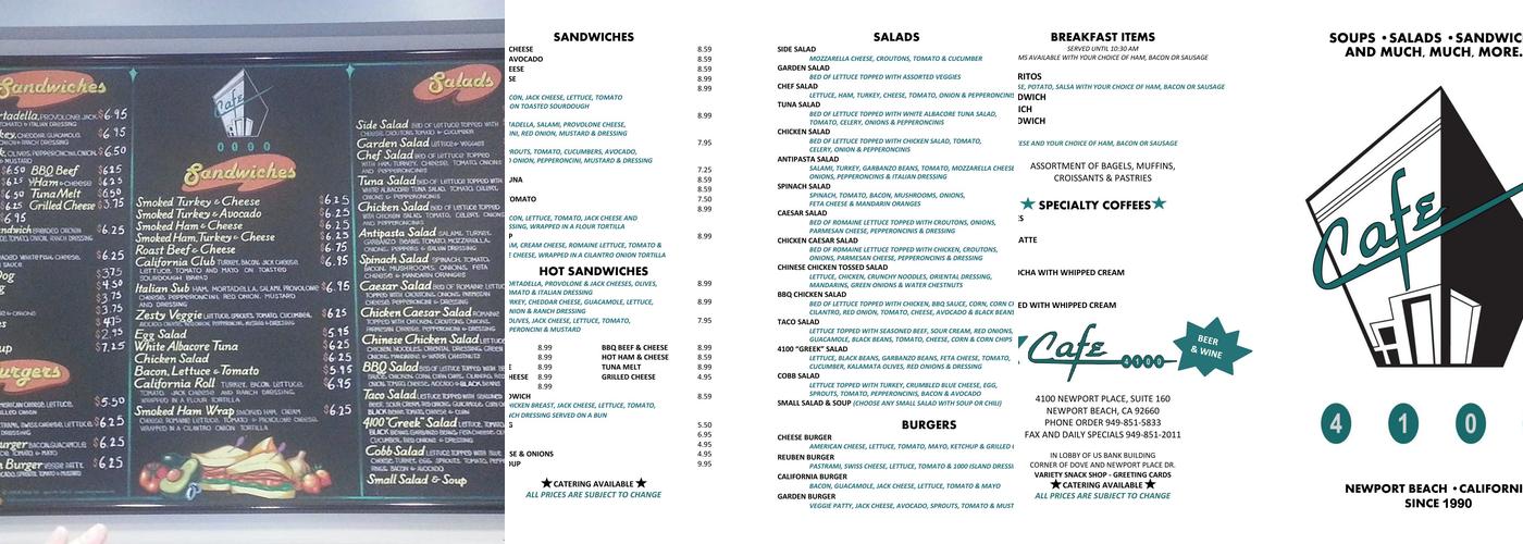 Cafe 4100 Menu