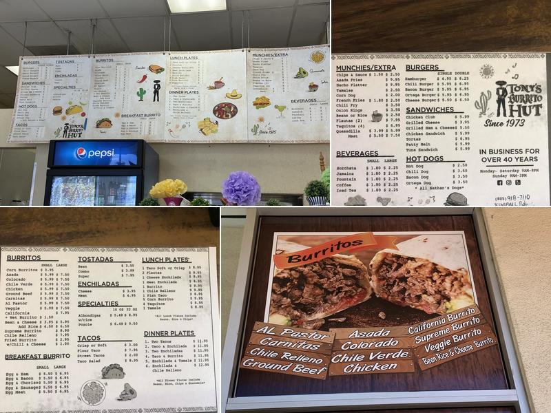 Tony's Burrito Hut Menu