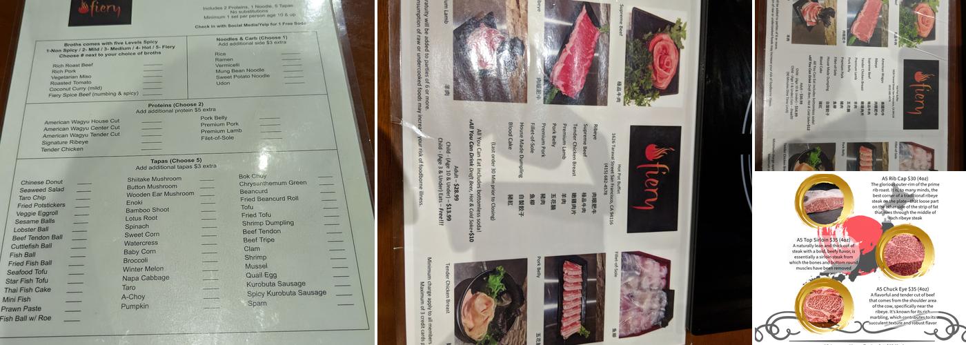 Fiery Hot Pot Menu