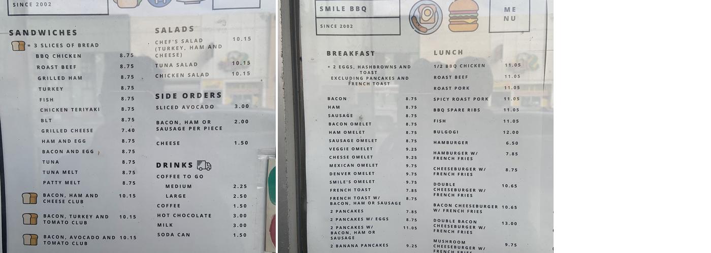 Smile BBQ Menu