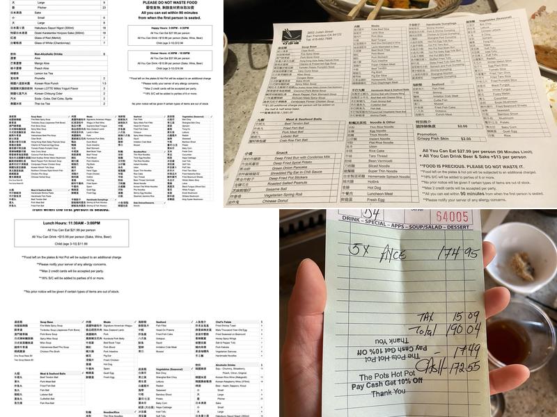 The Pots Hot Pot Menu