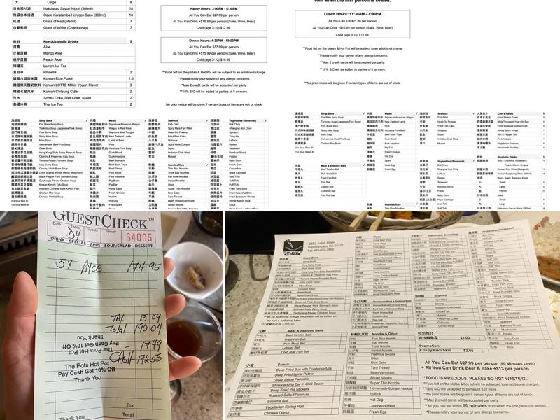 The Pots Hot Pot Menu