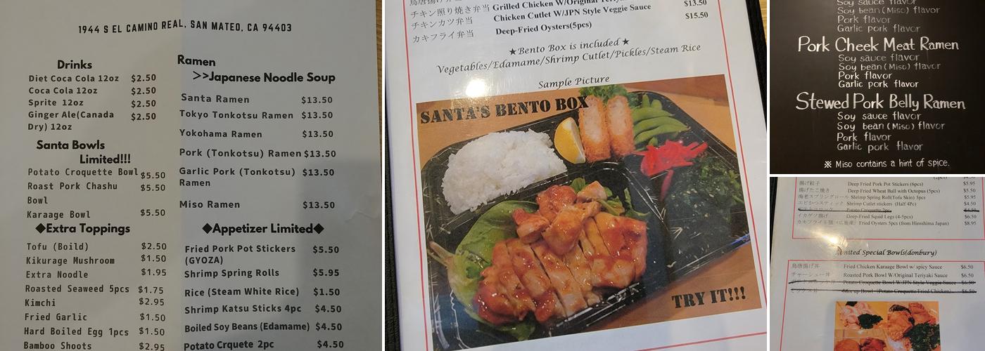 Santa Ramen Menu