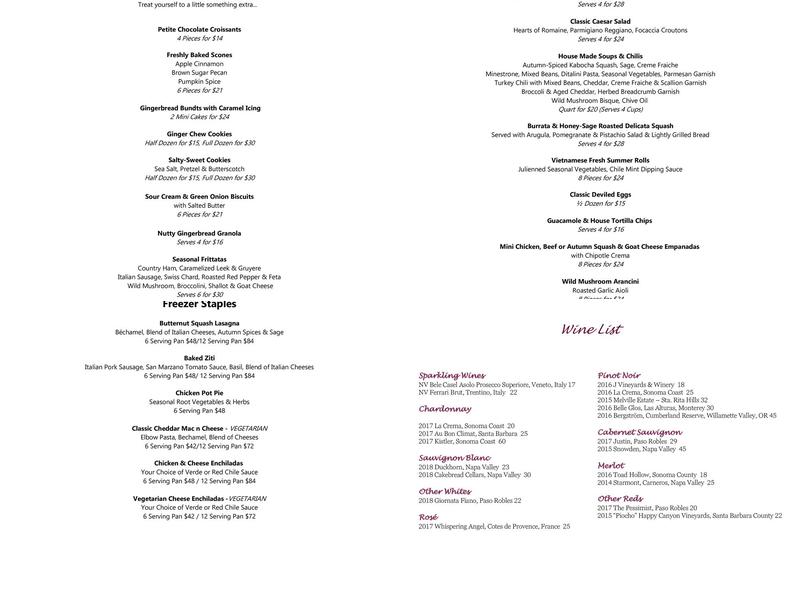 Heirloom Catering Co. Menu