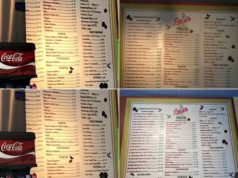 Jose's Taco Shop Menu