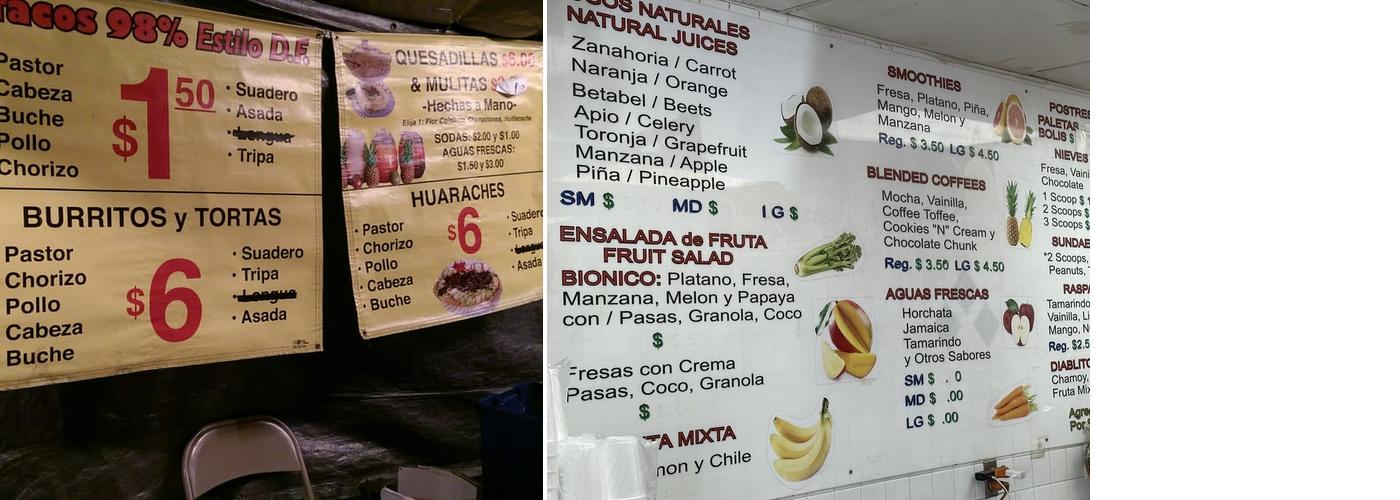 Tacos Estilo D.F Menu
