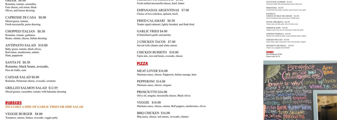 Cafe at the Shores Menu