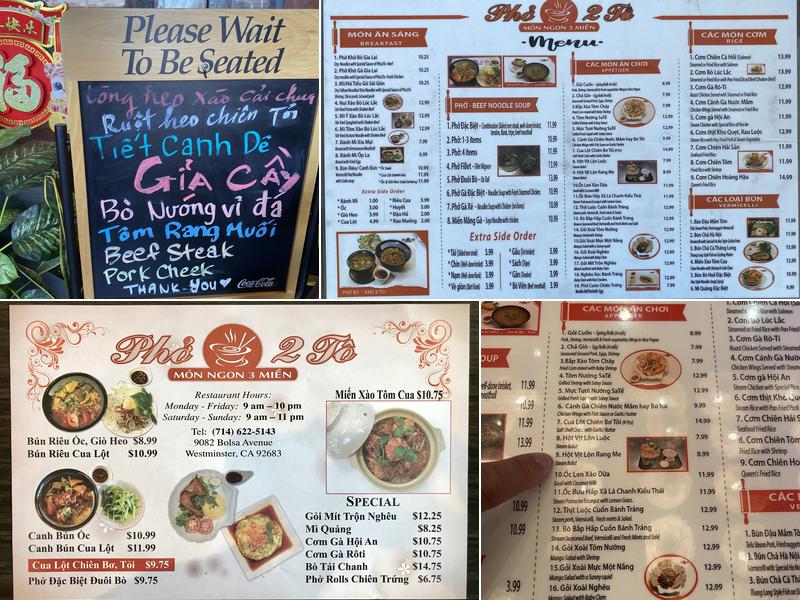 Phở 2 Tô Menu